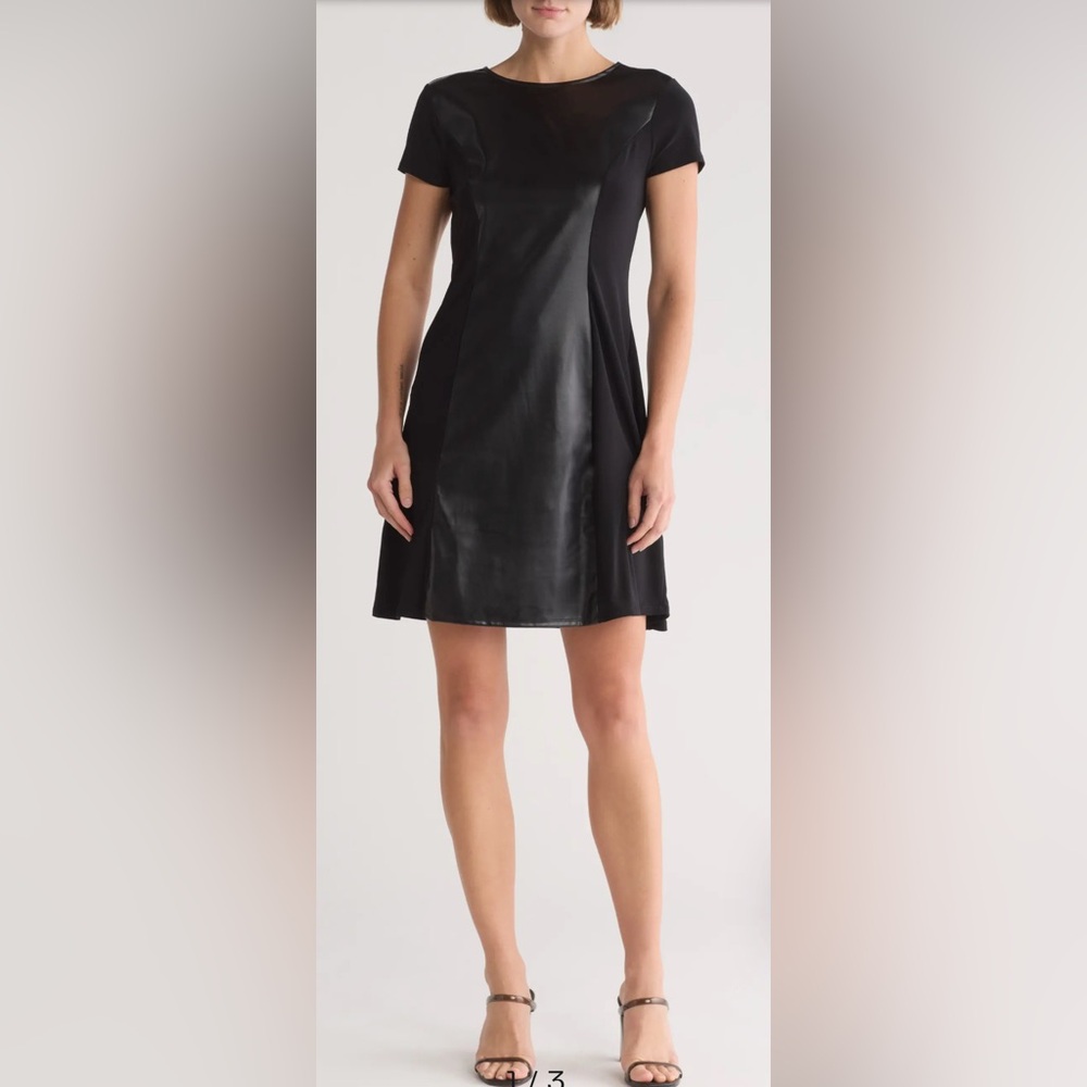 Tash and Sophie Faux Leather A-Line Mini Dress in Black, Size S